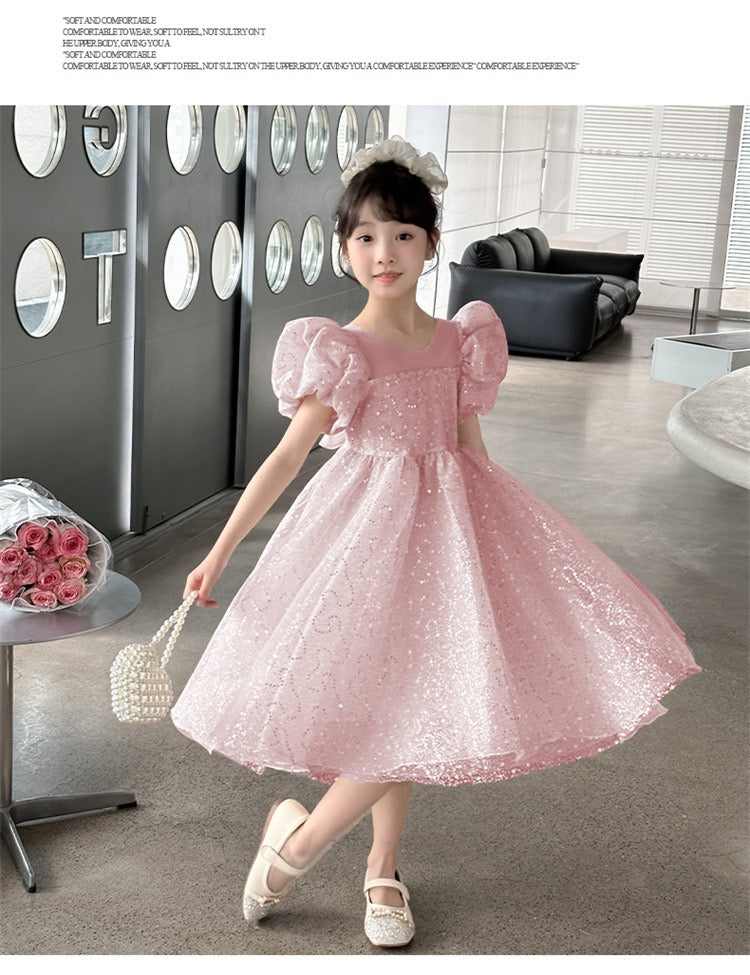 Kids Girl Luxury Glitter Dusty Rose Pink Fashion Party dress flower girl