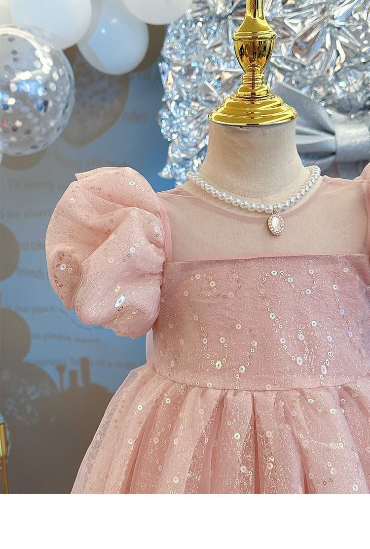 Kids Girl Luxury Glitter Dusty Rose Pink Fashion Party dress flower girl