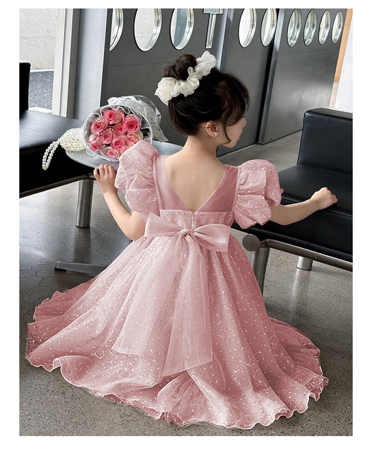 Kids Girl Luxury Glitter Dusty Rose Pink Fashion Party dress flower girl