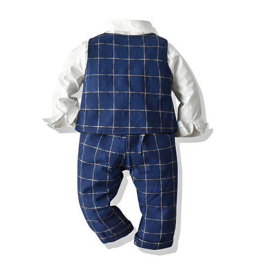 Kids boy party set formal set plaid vest white shirt