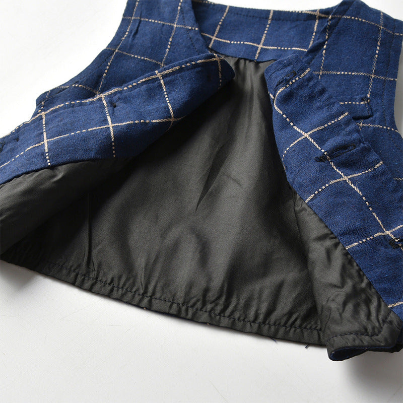 Kids boy party set formal set plaid vest white shirt