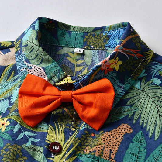 Kids Baby boy formal set birthday party set Tropical printed Green