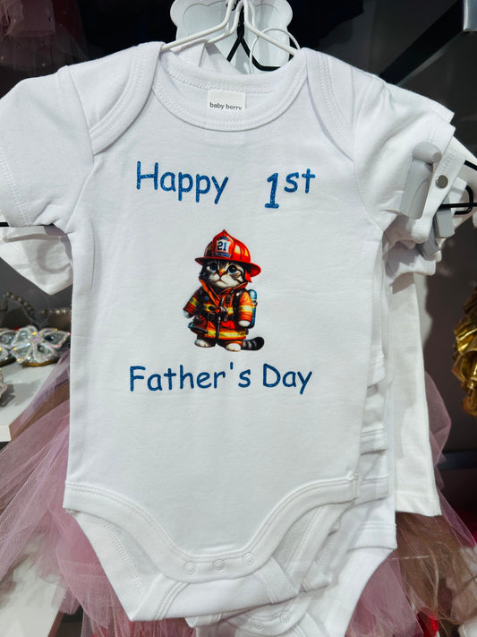 Whale Design My 1ST Father’s Day Onesie T-shirt boy girl Fireman