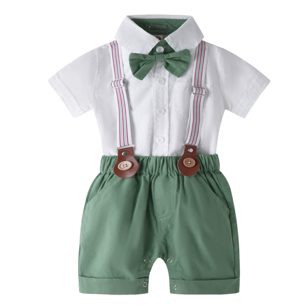 Kids boy Plain Onesie party set formal set baby  green short 2024