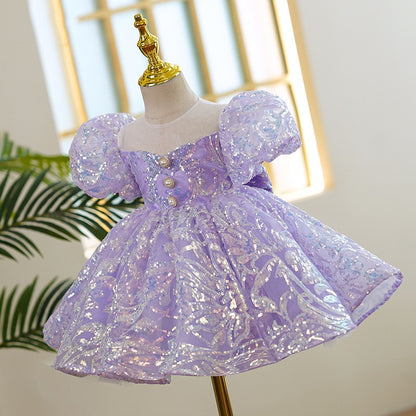 Kids Girl Luxury Glitter Purple Fashion Party dress