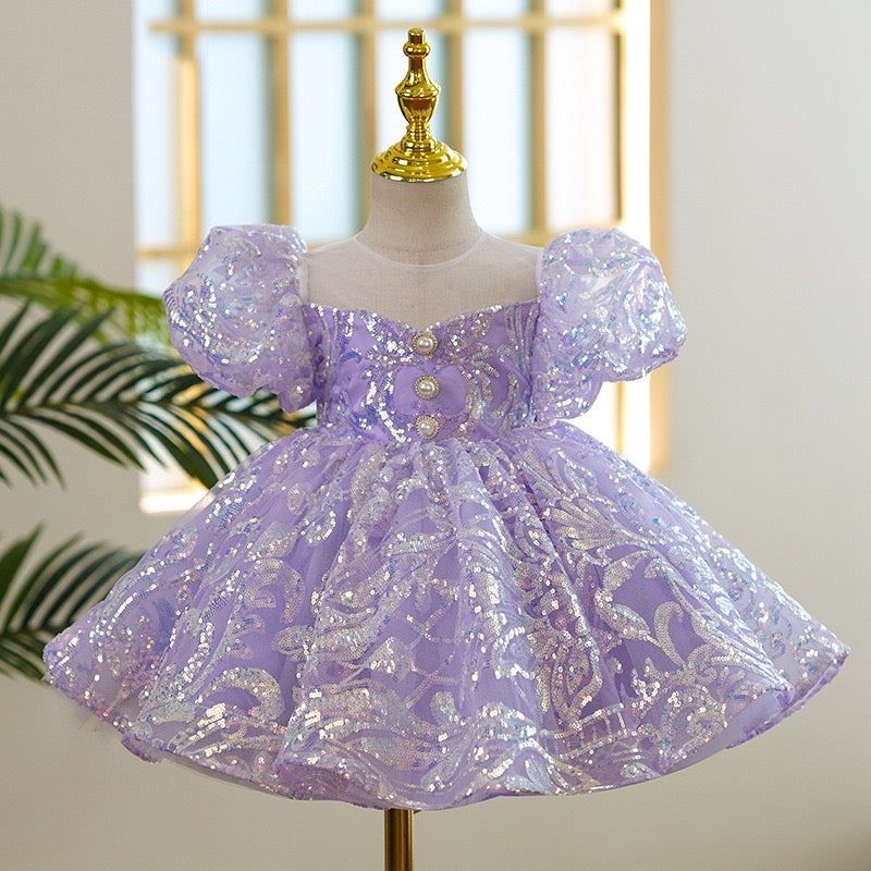 Kids Girl Luxury Glitter Purple Fashion Party dress