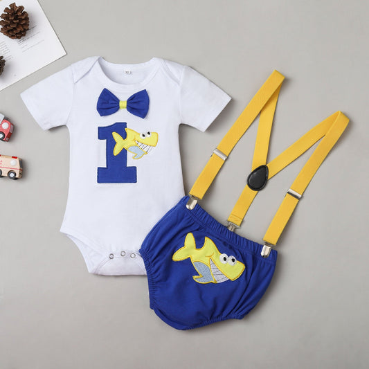 One year old boy Yello shark birthday party set Sale