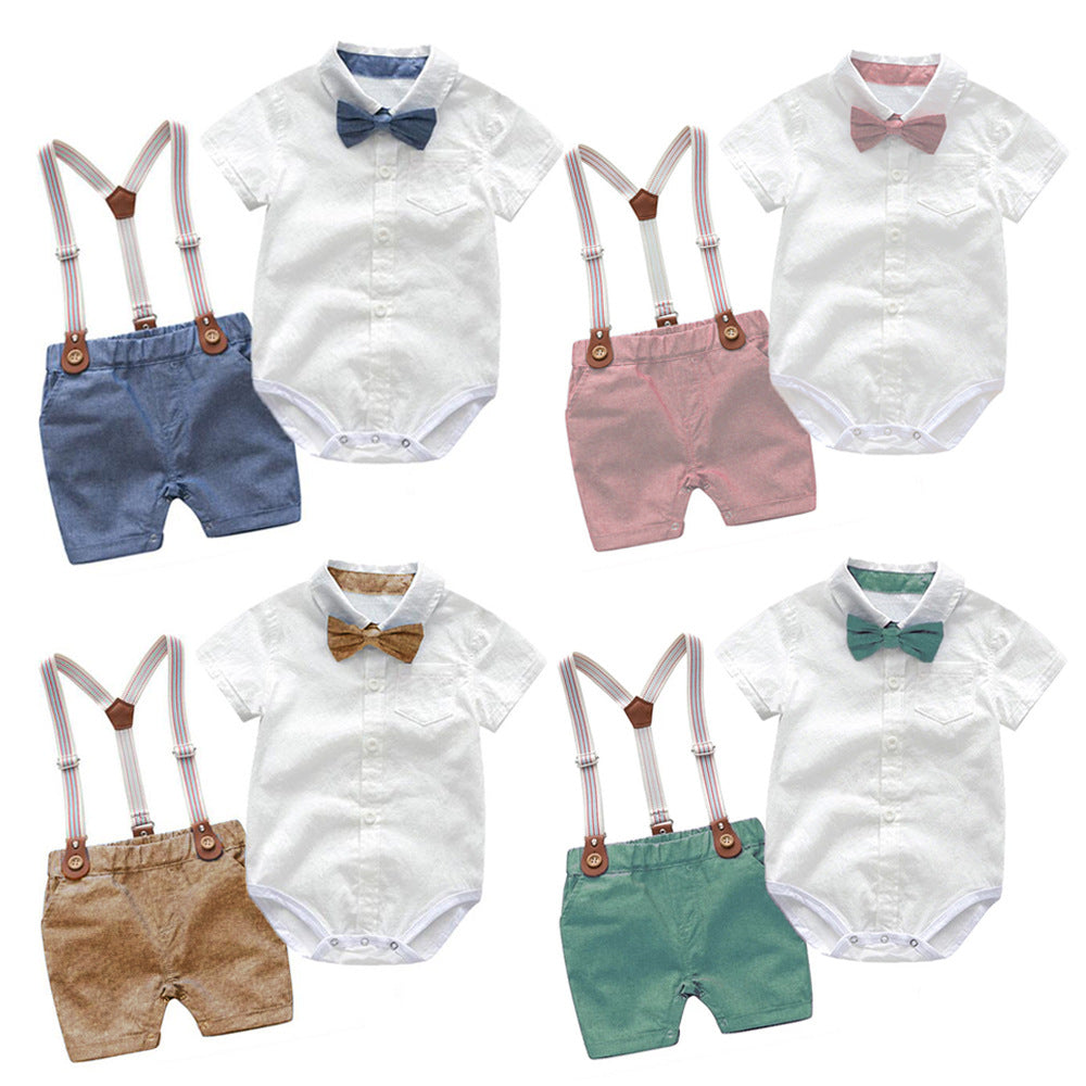 Kids boy Plain Onesie party set formal set baby Beige short 2024