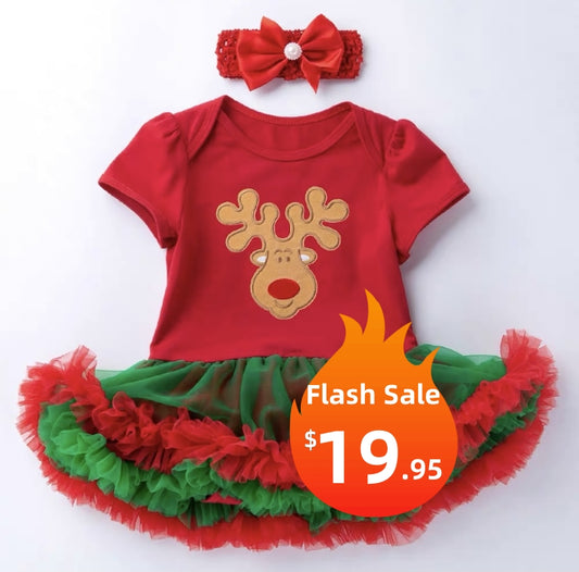 Sale Little Girl Christmas Reindeer Tutu style Set Red.