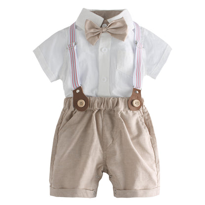 Kids boy Plain Onesie party set formal set baby Beige short 2024