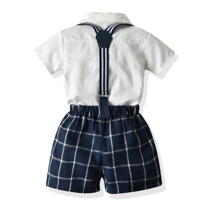 Baby Kids boy plaid shorts party set formal set 2024