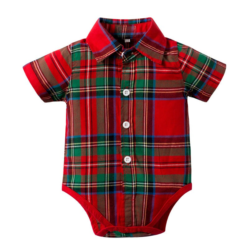 Kids boy Red plaid Onesie party set formal set baby 2024