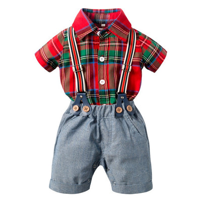 Kids boy Red plaid Onesie party set formal set baby 2024