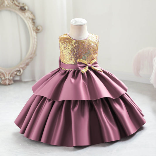 Kids Girl Glitter Formal dress Party dress sleeveless Pink