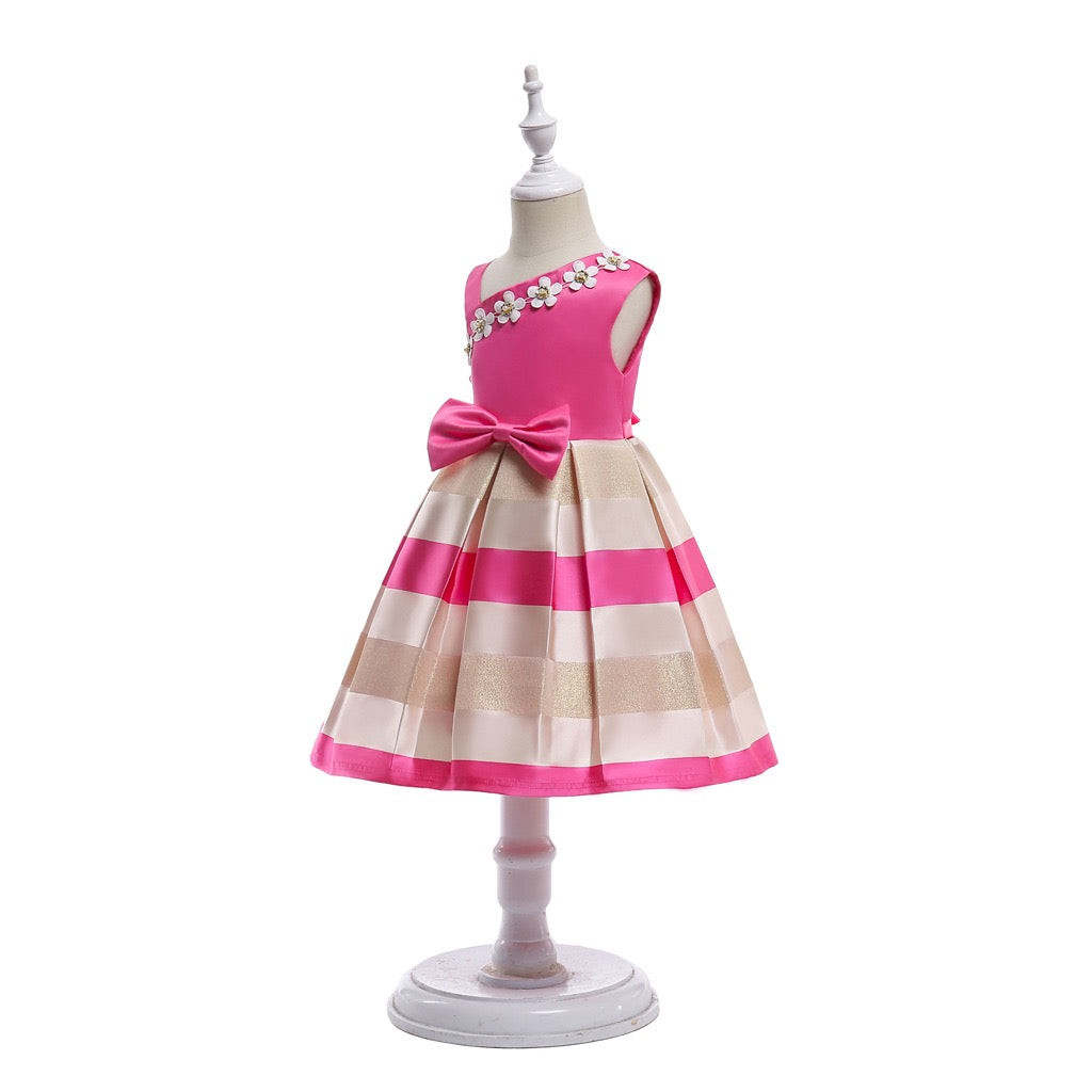 Kids Girl Rose Pink Fashion Party dress with little flowers