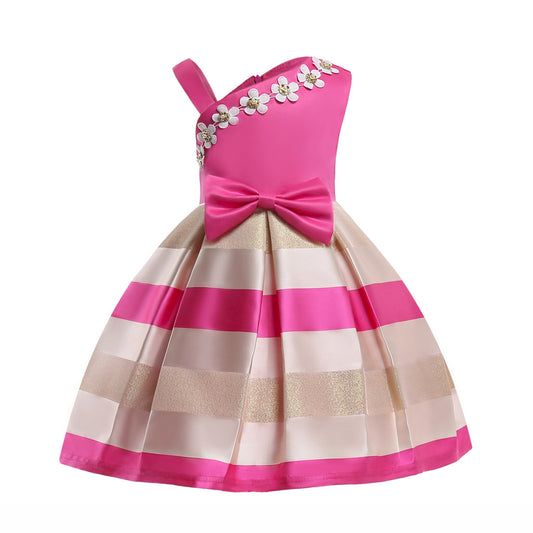 Kids Girl Rose Pink Fashion Party dress with little flowers