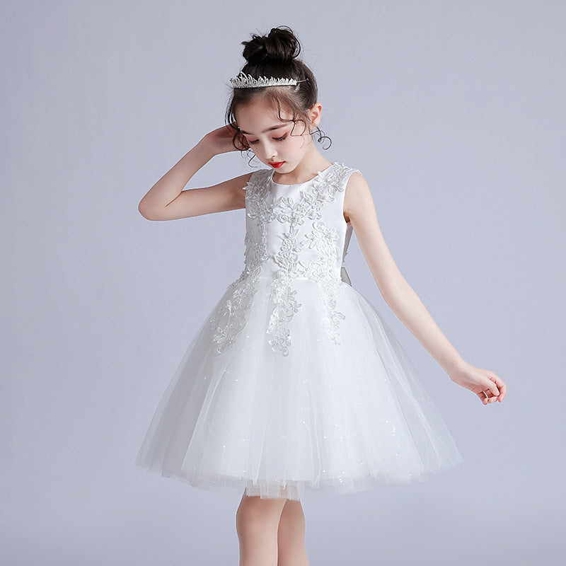 Kids Girl White Fashion Party dress sleeveless