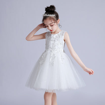 Kids Girl White Fashion Party dress sleeveless