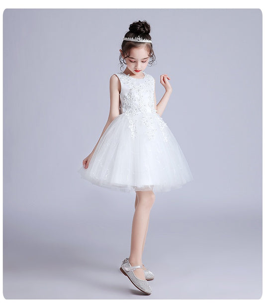 Kids Girl White Fashion Party dress sleeveless