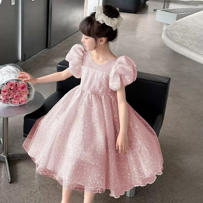 Kids Girl Luxury Glitter Dusty Rose Pink Fashion Party dress flower girl