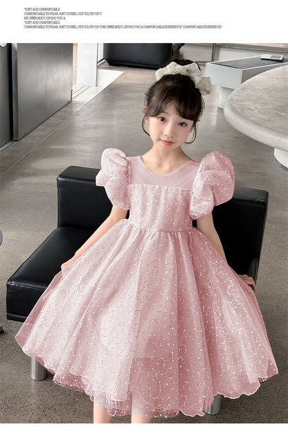 Kids Girl Luxury Glitter Dusty Rose Pink Fashion Party dress flower girl