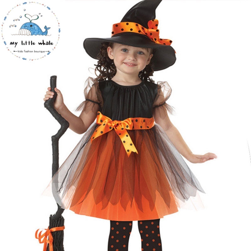 Sale Kids Girl Halloween Shining Witch orange Dress