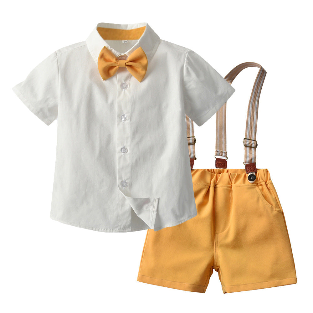 Kids boy Orange bow tie party set formal set white shirt short sleeve short