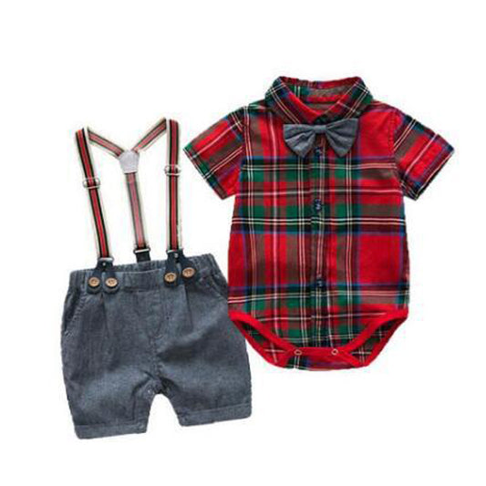 Kids boy Red plaid Onesie party set formal set baby 2024