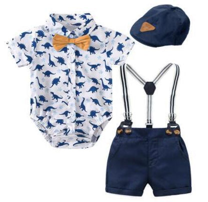 Kids Dino Printed Blue boy party set formal set baby 2024 with hat