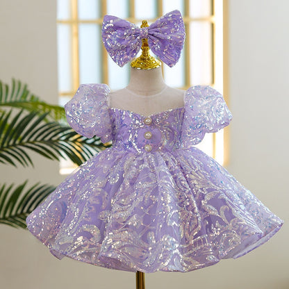 Kids Girl Luxury Glitter Purple Fashion Party dress