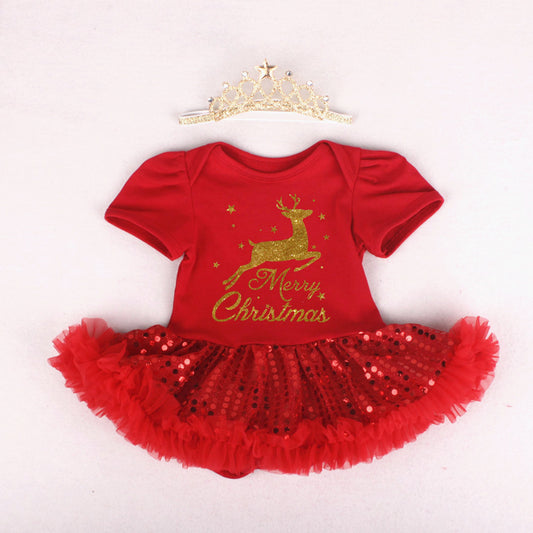 New Little Girl Christmas Gold Reindeer Tutu style Set