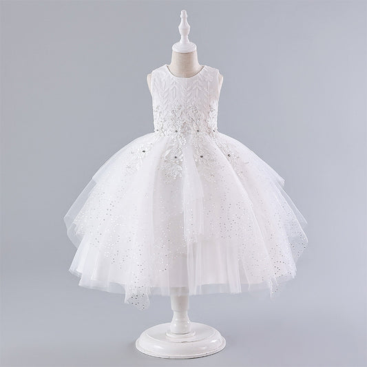 Kids Girl White Glitter Fashion Party dress sleeveless