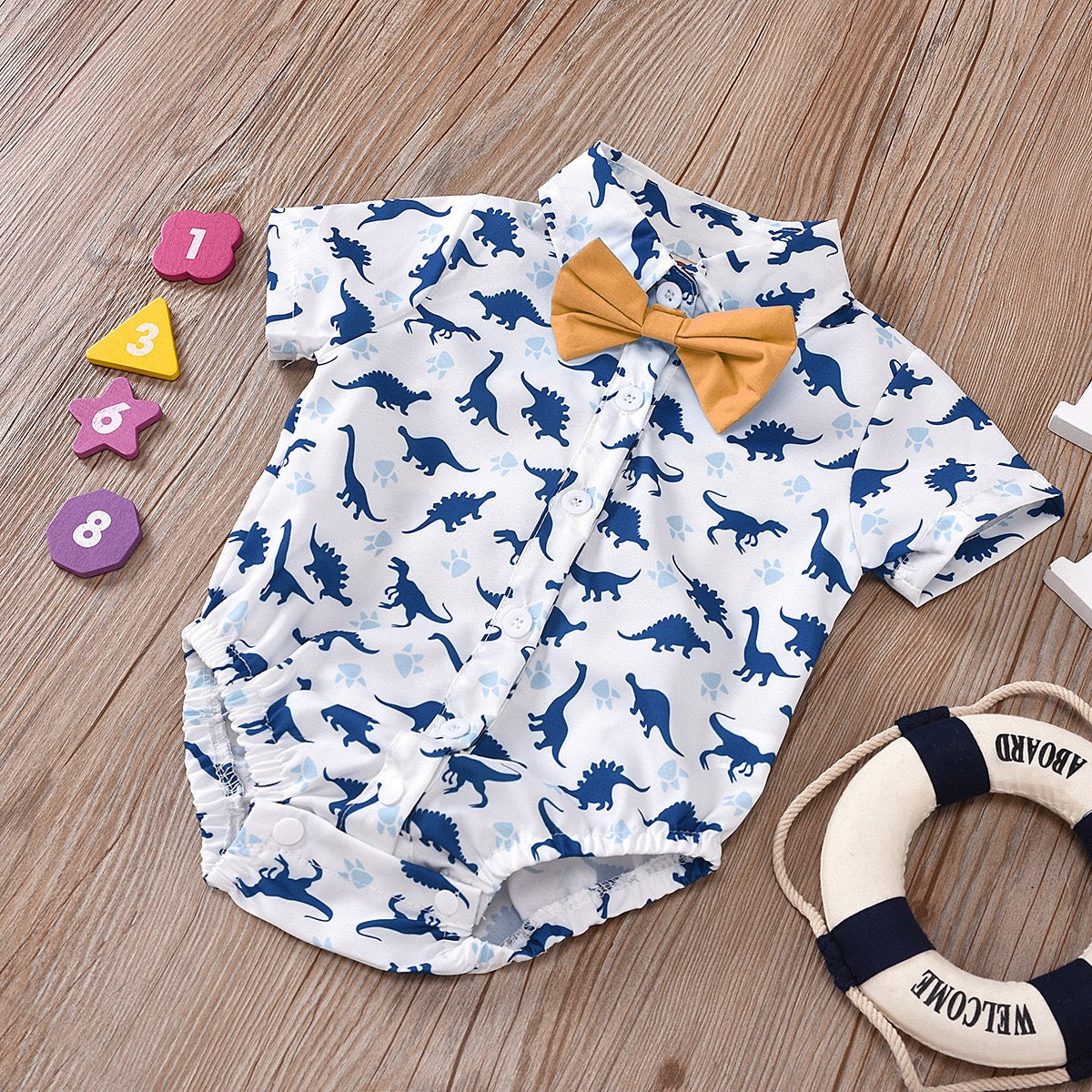 Kids Dino Printed Blue boy party set formal set baby 2024 with hat