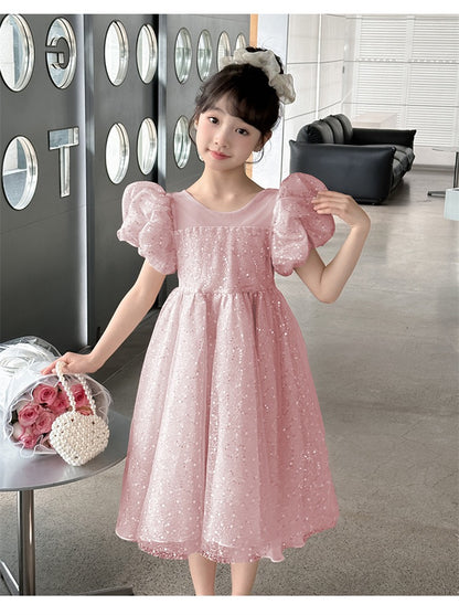 Kids Girl Luxury Glitter Dusty Rose Pink Fashion Party dress flower girl