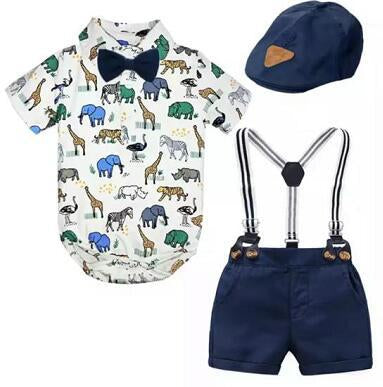 Kids boy Animals printed party set formal set baby with hat 2024