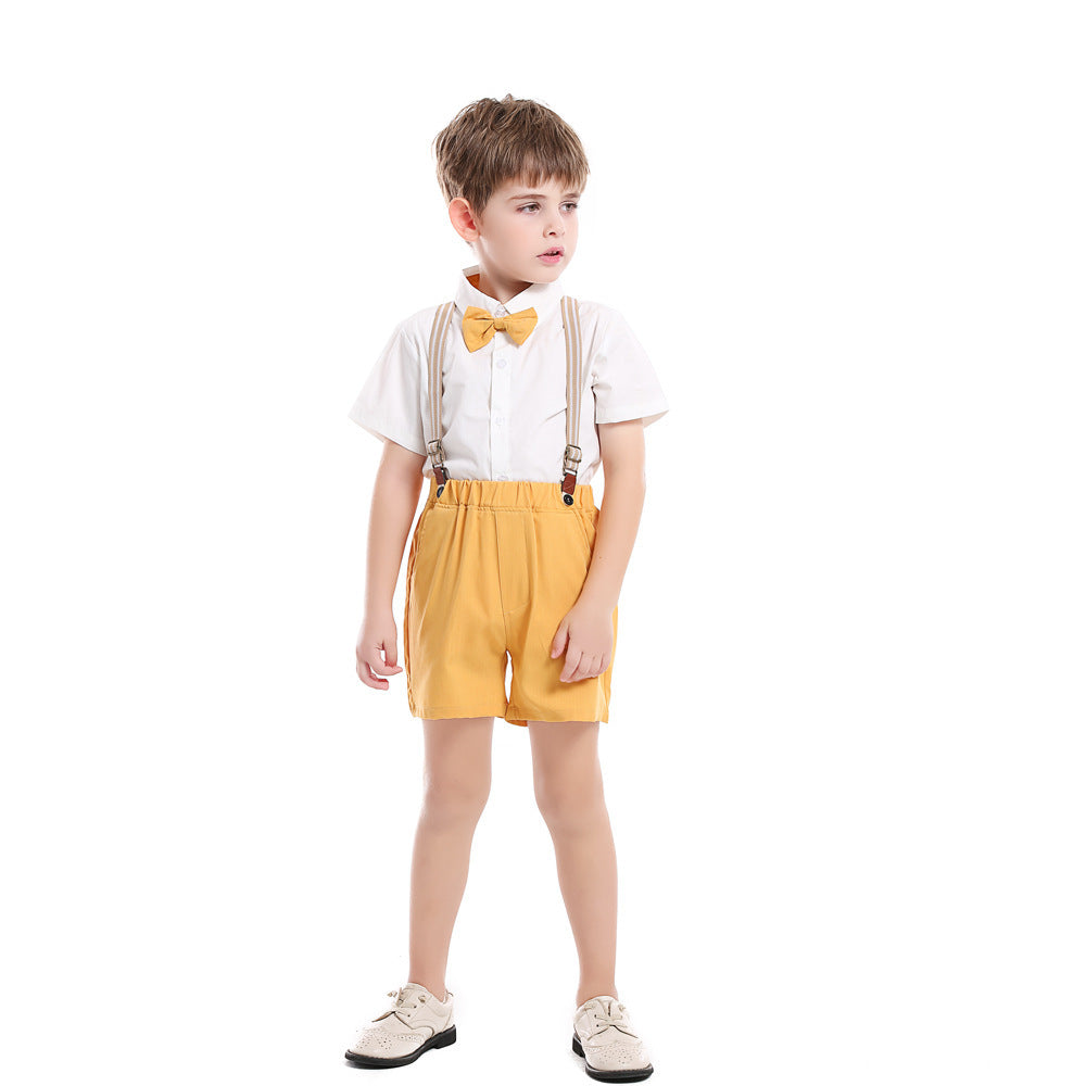 Kids boy Orange bow tie party set formal set white shirt short sleeve short