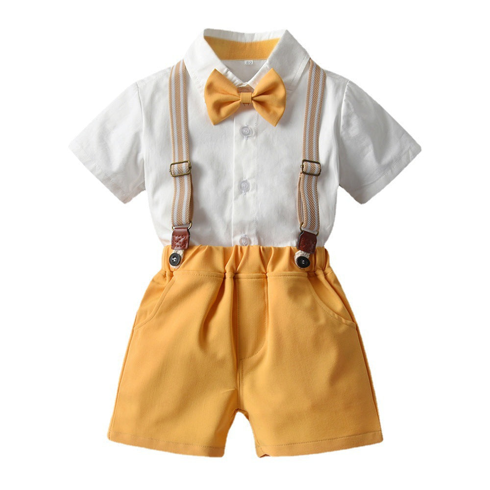 Kids boy Orange bow tie party set formal set white shirt short sleeve short