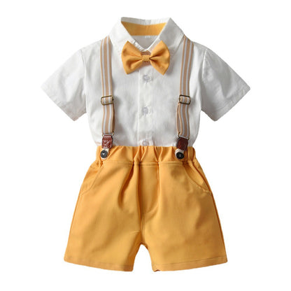 Kids boy Orange bow tie party set formal set white shirt short sleeve short