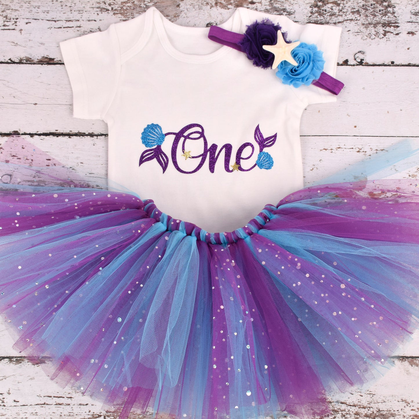 One year old girl mermaid birthday tutu style