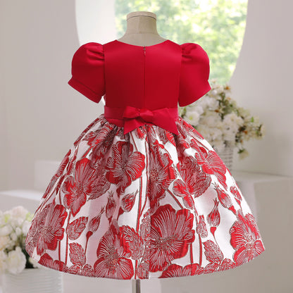 Toddler/ Kids Girl Red Pearl Gold Flower princess dress Party Dress