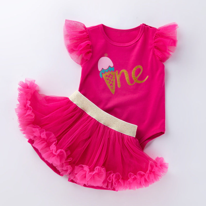 Girl One year old pink ice cream birthday Dress tutu style