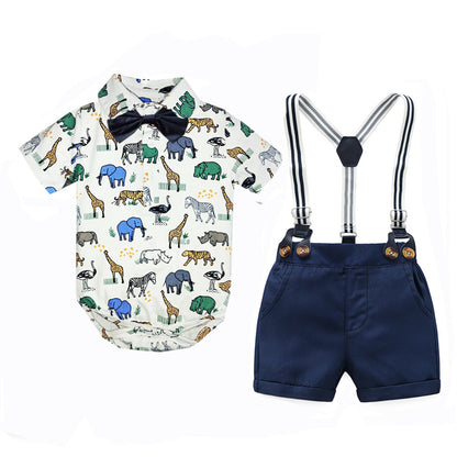 Kids boy Animals printed party set formal set baby with hat 2024