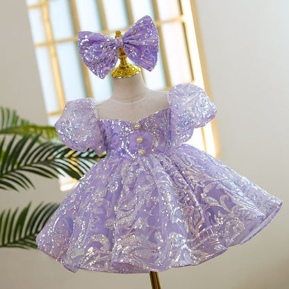 Kids Girl Luxury Glitter Purple Fashion Party dress