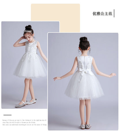 Kids Girl White Fashion Party dress sleeveless