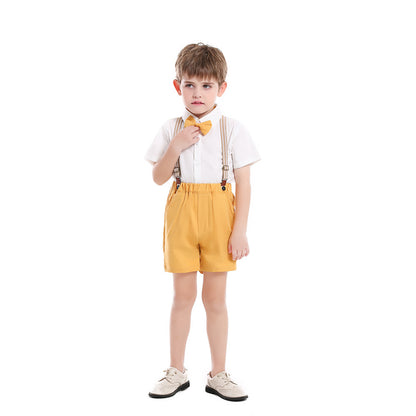 Kids boy Orange bow tie party set formal set white shirt short sleeve short