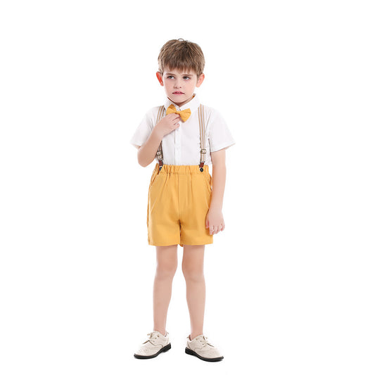 Kids boy Orange bow tie party set formal set white shirt short sleeve short