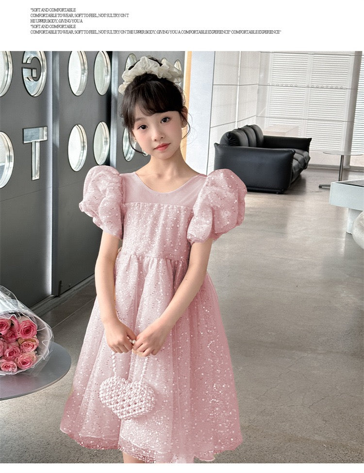 Kids Girl Luxury Glitter Dusty Rose Pink Fashion Party dress flower girl