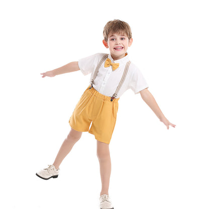 Kids boy Orange bow tie party set formal set white shirt short sleeve short