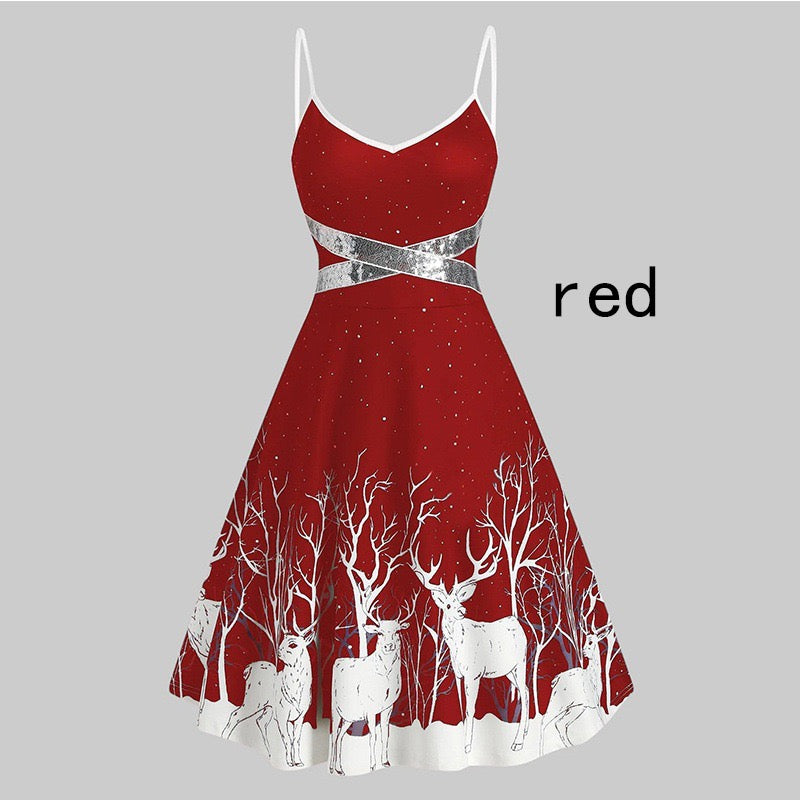 New Lady Xmas sparkling Dress Red