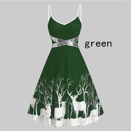 New Lady Xmas sparkling Dress Green